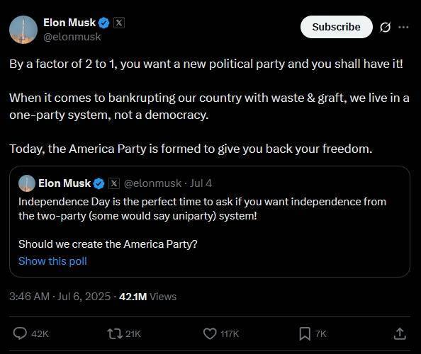 皇冠welcome注册账号_投资公司CEO不满马斯克建新党皇冠welcome注册账号，推迟特斯拉ETF上市